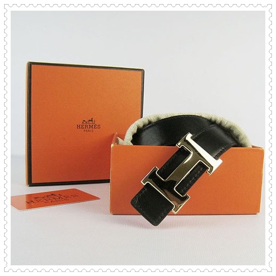 Hermes Classic Stripe Leather Reversible Belt Black/Orange Class